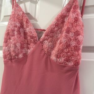 Maxi Elegant Pink roses Slip Dress with Adjustable Straps, Full Length